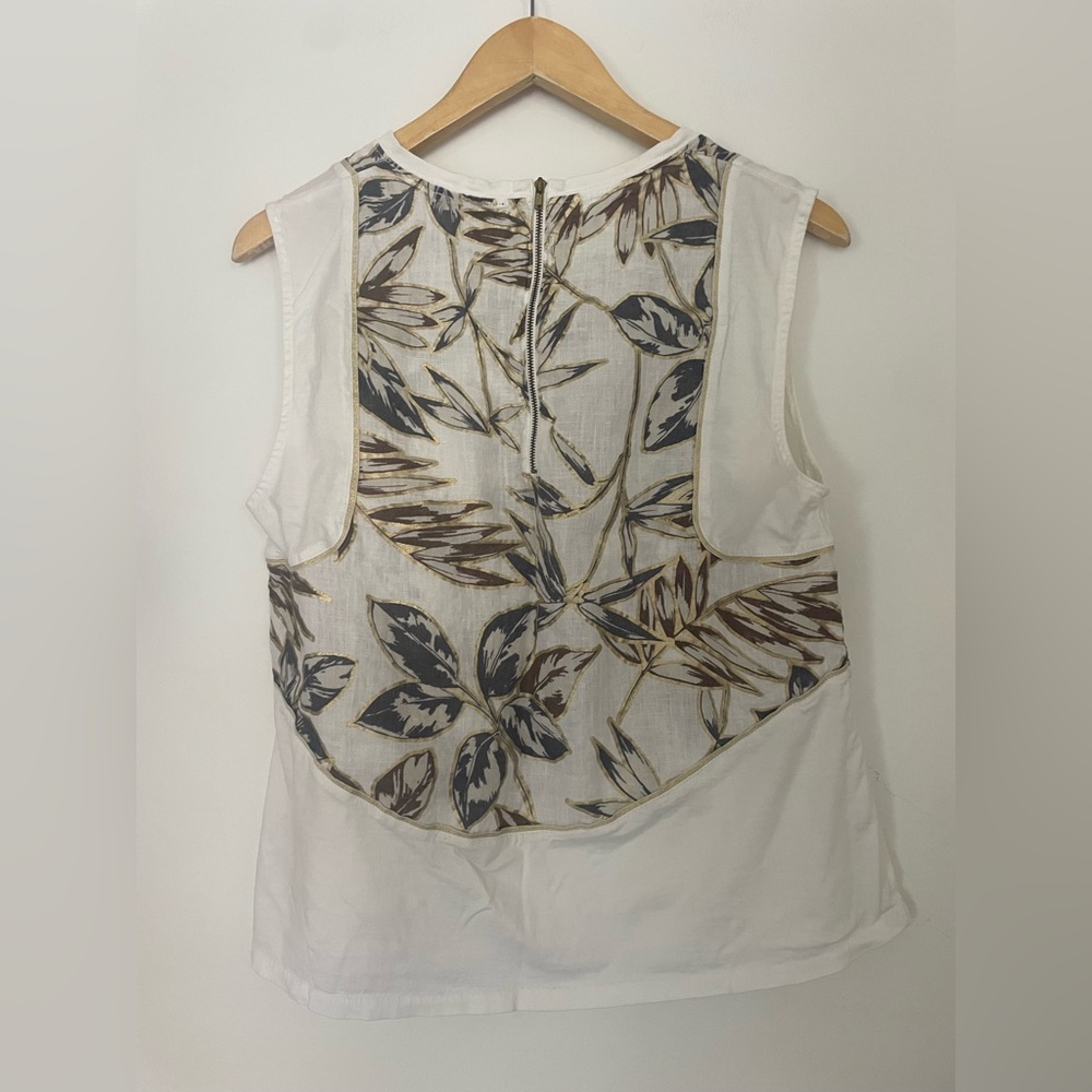 J Crew Linen Cotton Floral Sleeveless Top Lightweight Summer Blouse Neutral - Picture 2 of 7